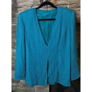 New Vintage Mary McFadden Teal Medium M Hand Beaded Silk Chiffon Jacket